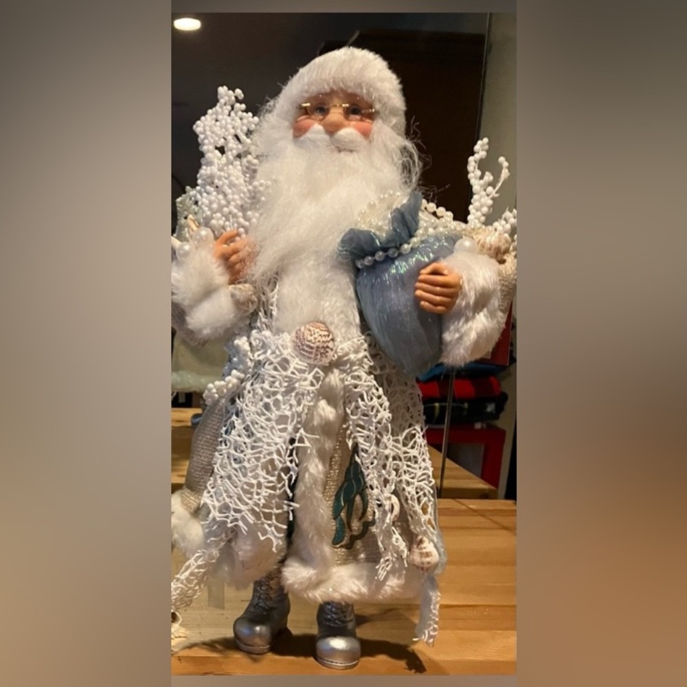 Festive White and Silver Santa Figurine